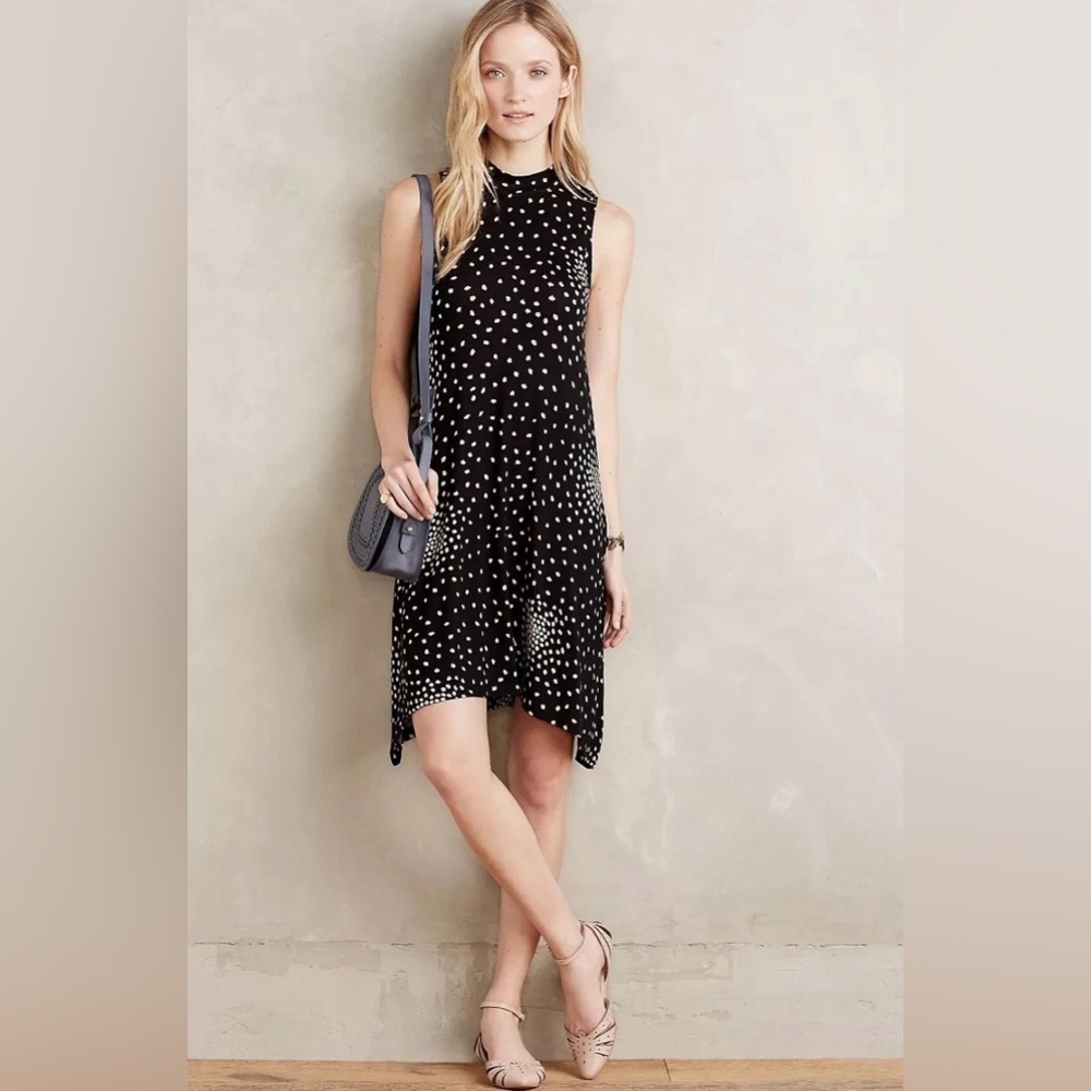 Medium anthropologie Maeve lilt swing dress asymmetrical hem starburst black